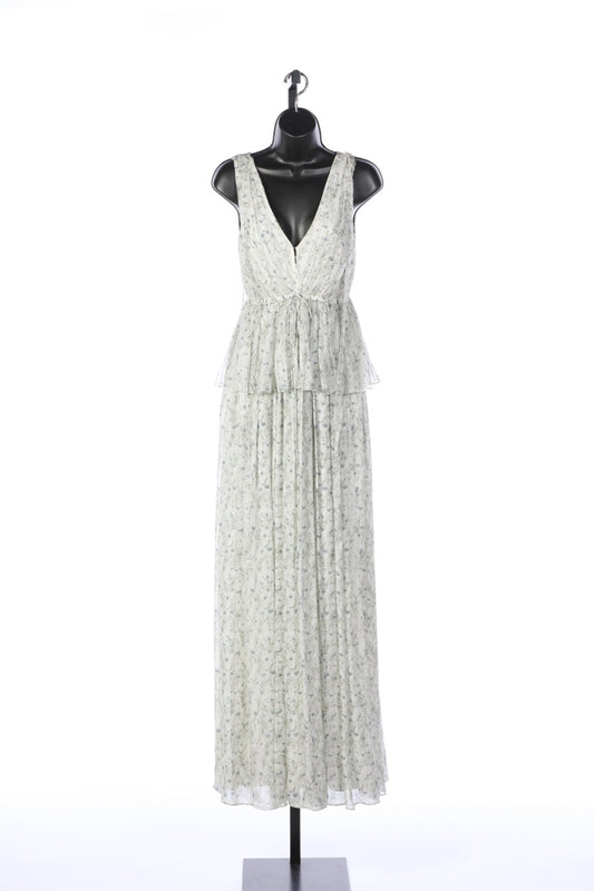 Adam Lippes White Sleeveless Green & Blue Floral Full Length Gown NWT koi