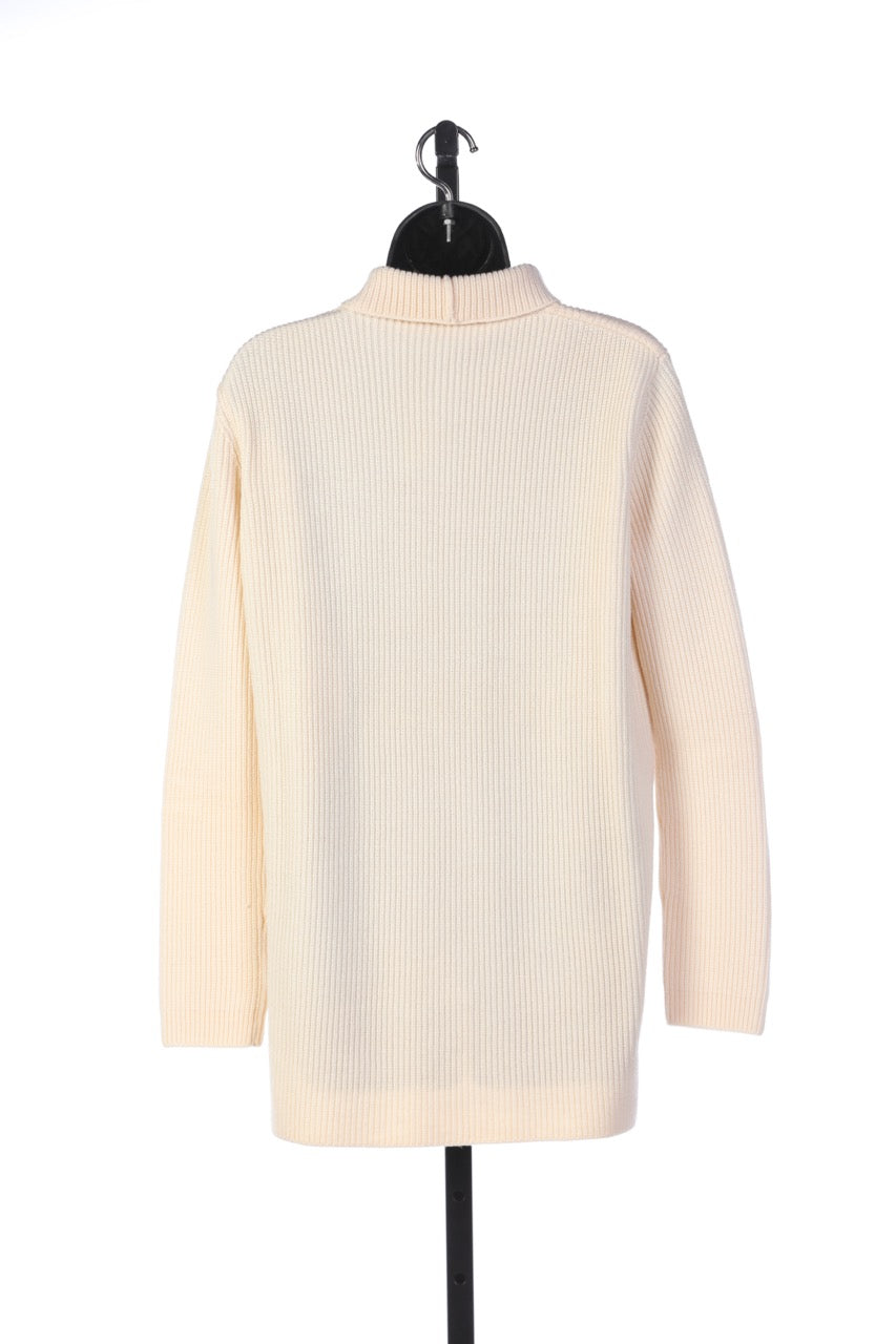 Valentino Cream Turtle Neck Long Sleeve Sweater with Attached Lace Layer