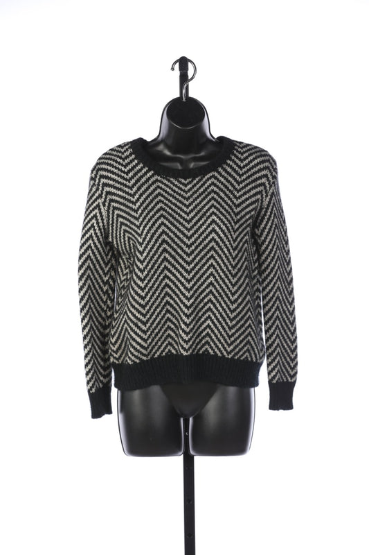 Ganni Black & White Chevron Scoop Neck Sweater
