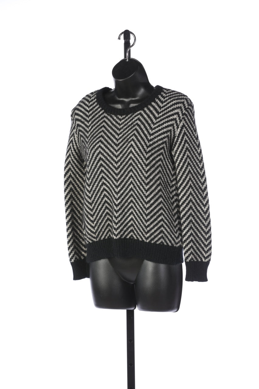Ganni Black & White Chevron Scoop Neck Sweater