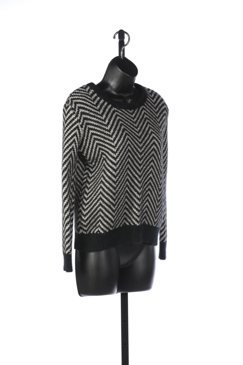 Ganni Black & White Chevron Scoop Neck Sweater
