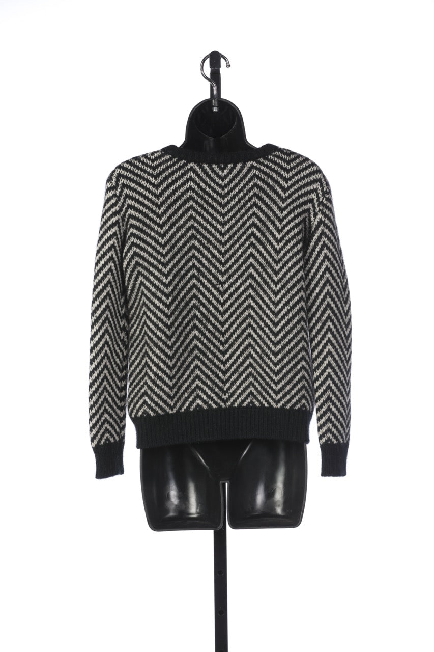 Ganni Black & White Chevron Scoop Neck Sweater