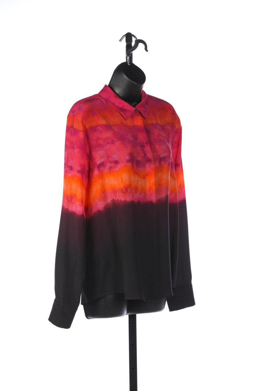 Altuzarra Silk Pink, Orange, & Purple Sunset Long-sleeve Button Down Blouse NWT