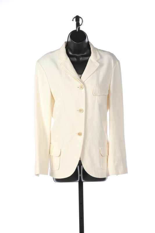 Jil Sander Cream Linen Collared Button Up Jacket w Pockets