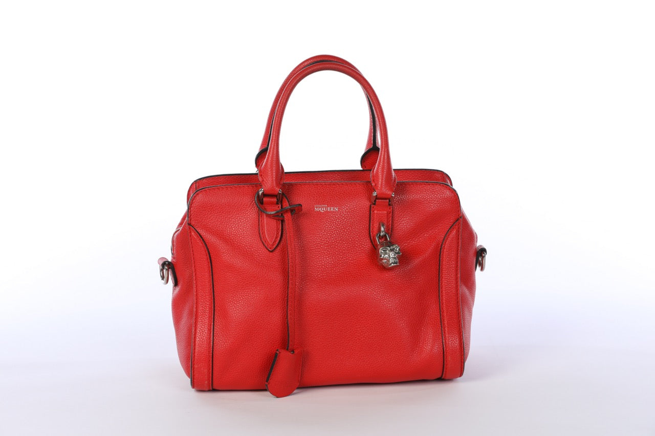 Alexander McQueen Leather Red Medium Padlock Satchel Bag with Skull Lock & Keys