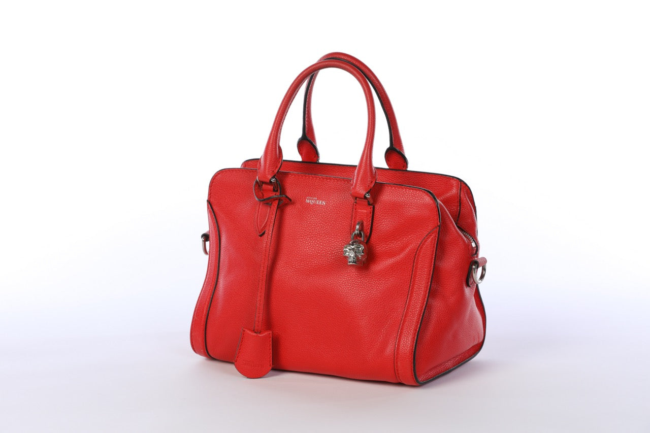 Alexander McQueen Leather Red Medium Padlock Satchel Bag with Skull Lock & Keys