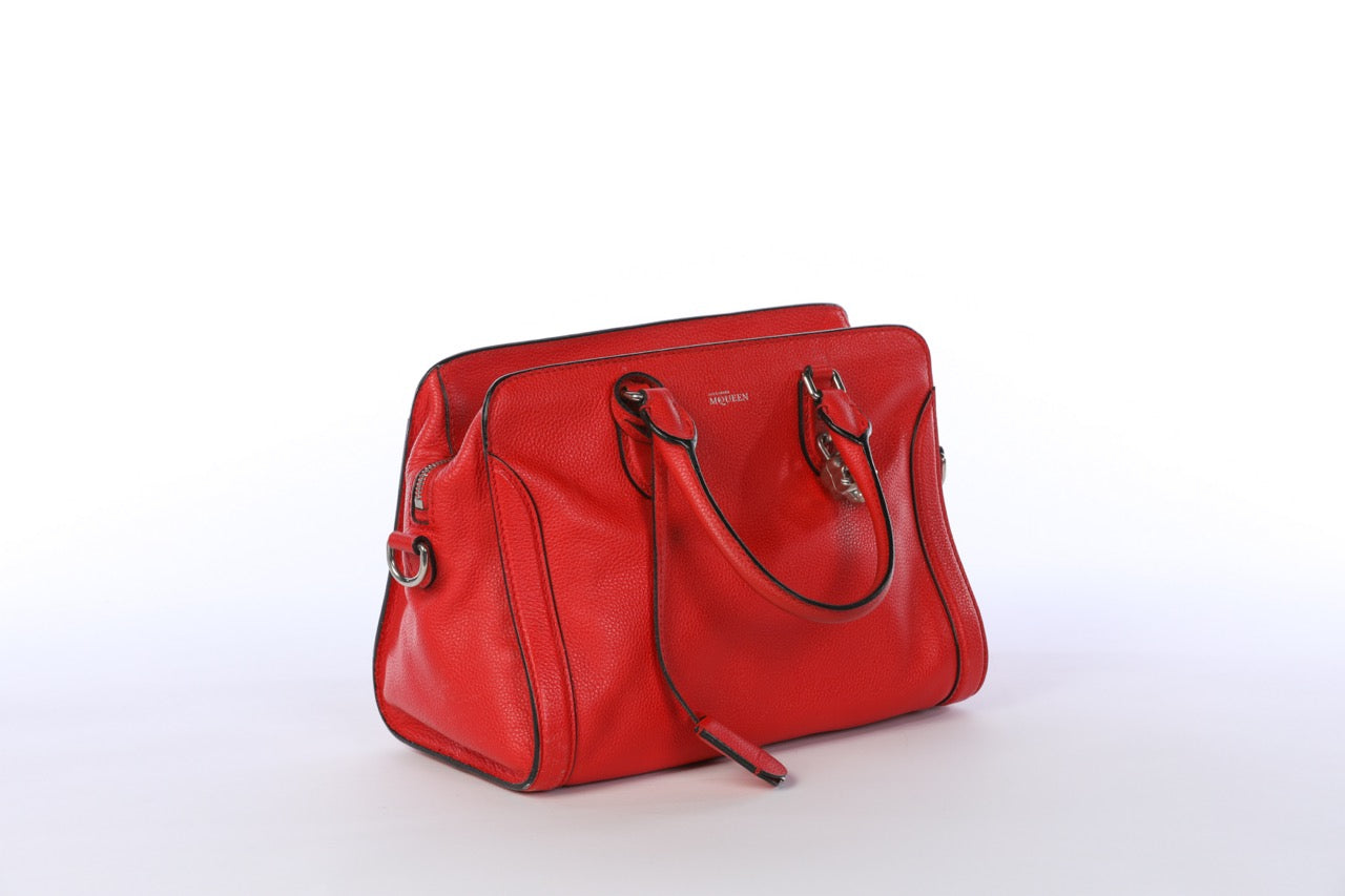 Alexander McQueen Leather Red Medium Padlock Satchel Bag with Skull Lock & Keys