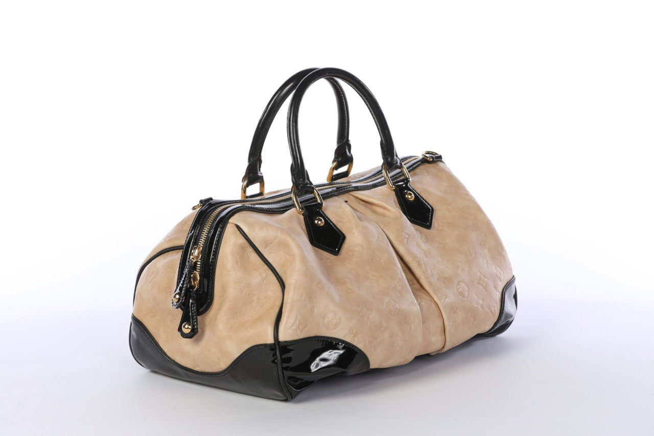 Louis Vuitton Cream & Black Embossed Monogram "Stephen" Bowling Bag
