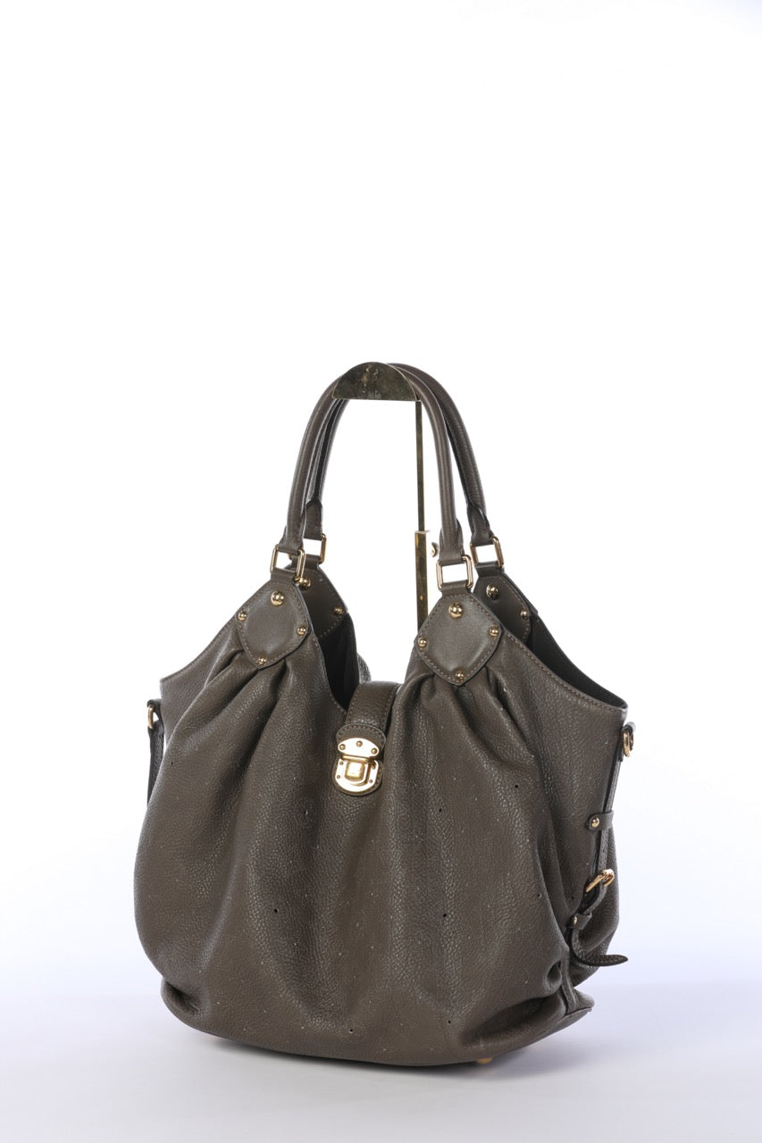 Louis Vuitton Grey Olive "Mahina" Shoulder Bag with Gold Hardware