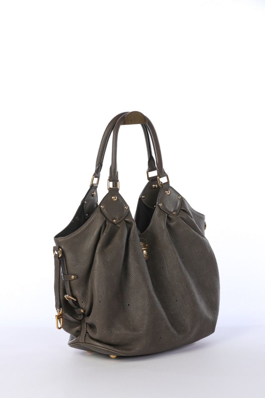 Louis Vuitton Grey Olive "Mahina" Shoulder Bag with Gold Hardware
