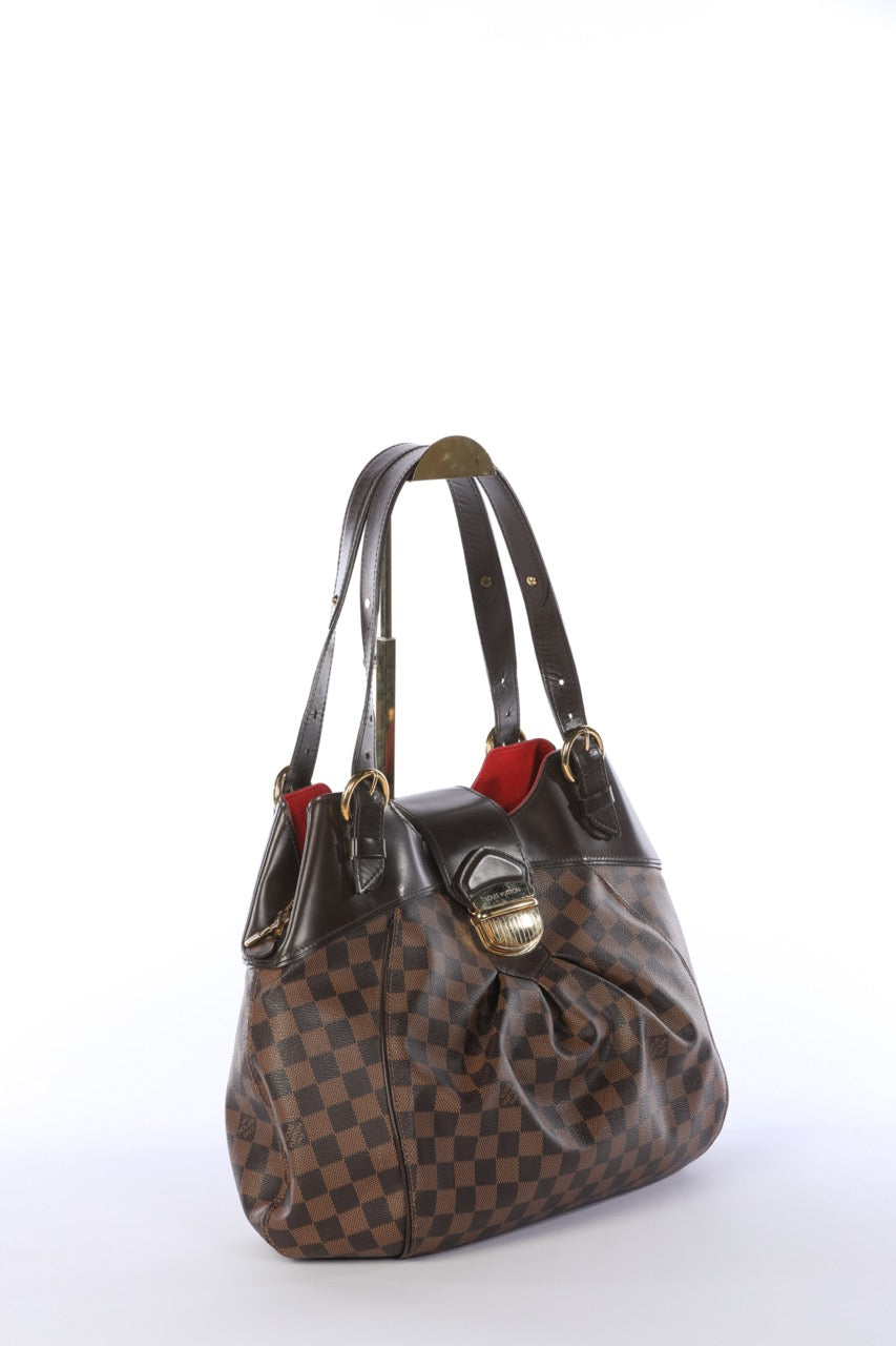 Louis Vuitton Brown Damier Ebene Sistina GM Handbag with Brass Buckle