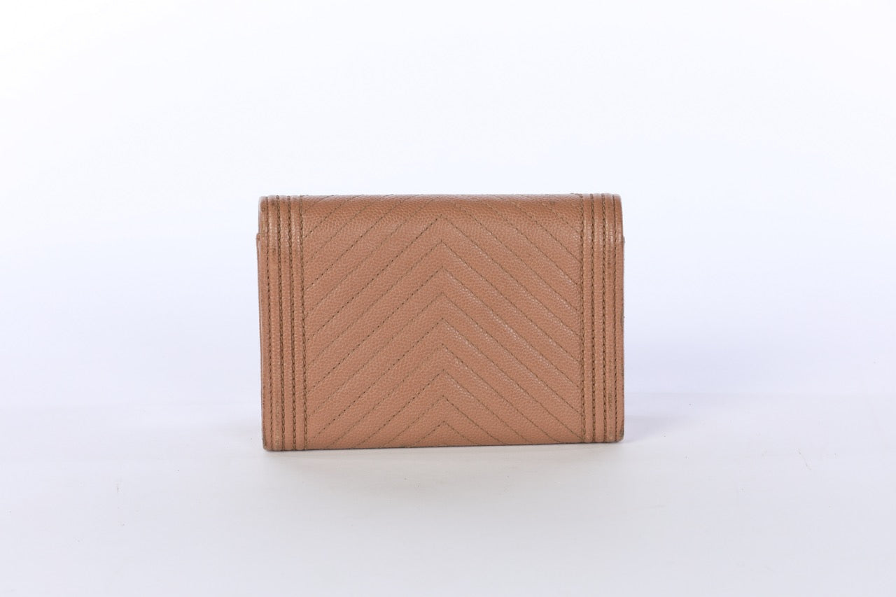 COMES WITH BOX - 2018 Chanel Nude "Boy" Wallet with Chevron Quilting