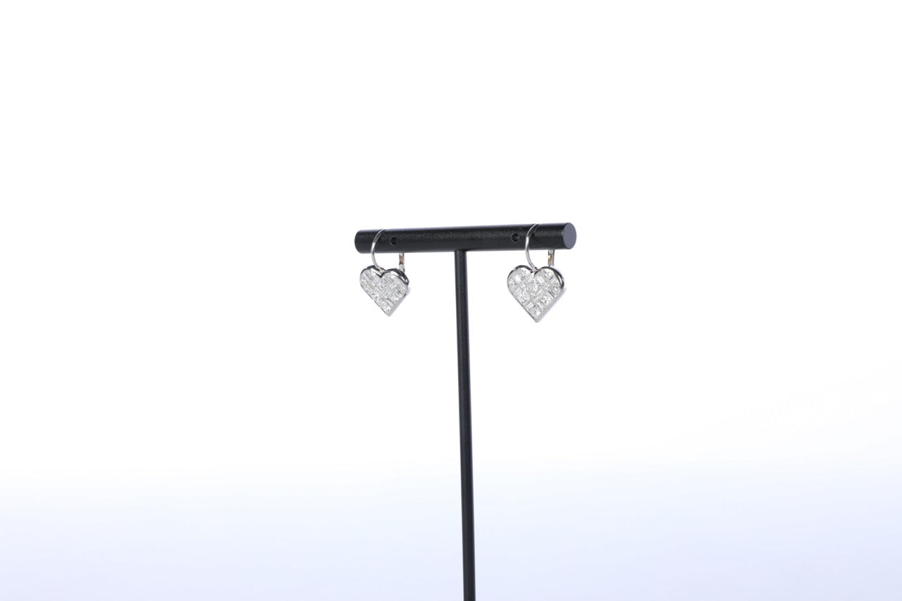 18k White Gold Danging Diamond Heart Earrings