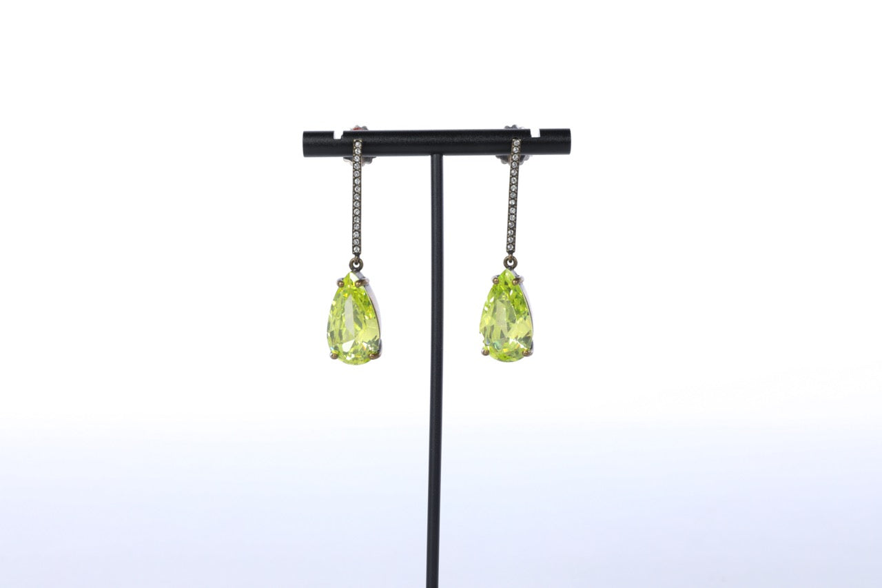 Pear Shape Green Peridodt Teardrop Dangly Earrings