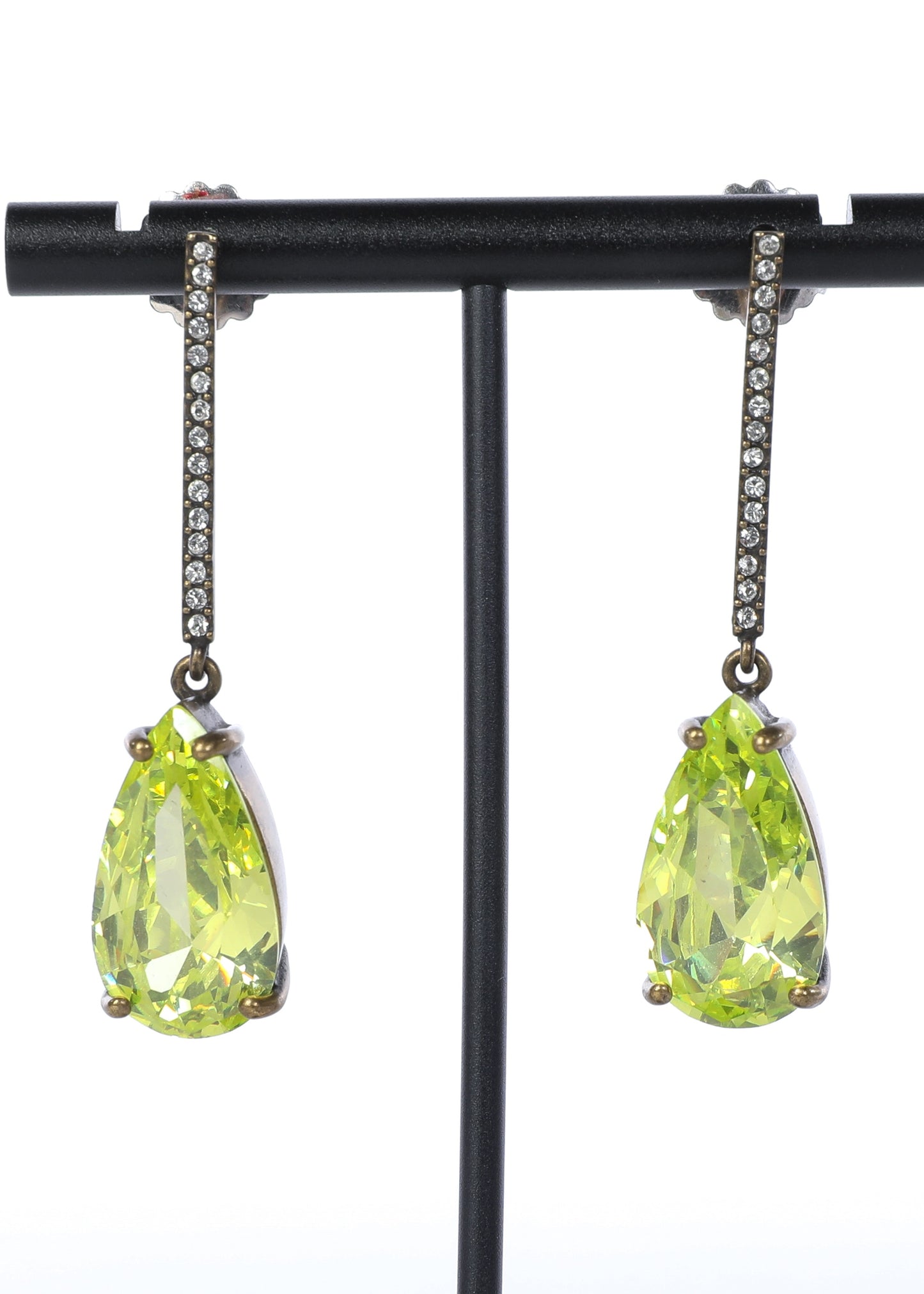 Pear Shape Green Peridodt Teardrop Dangly Earrings