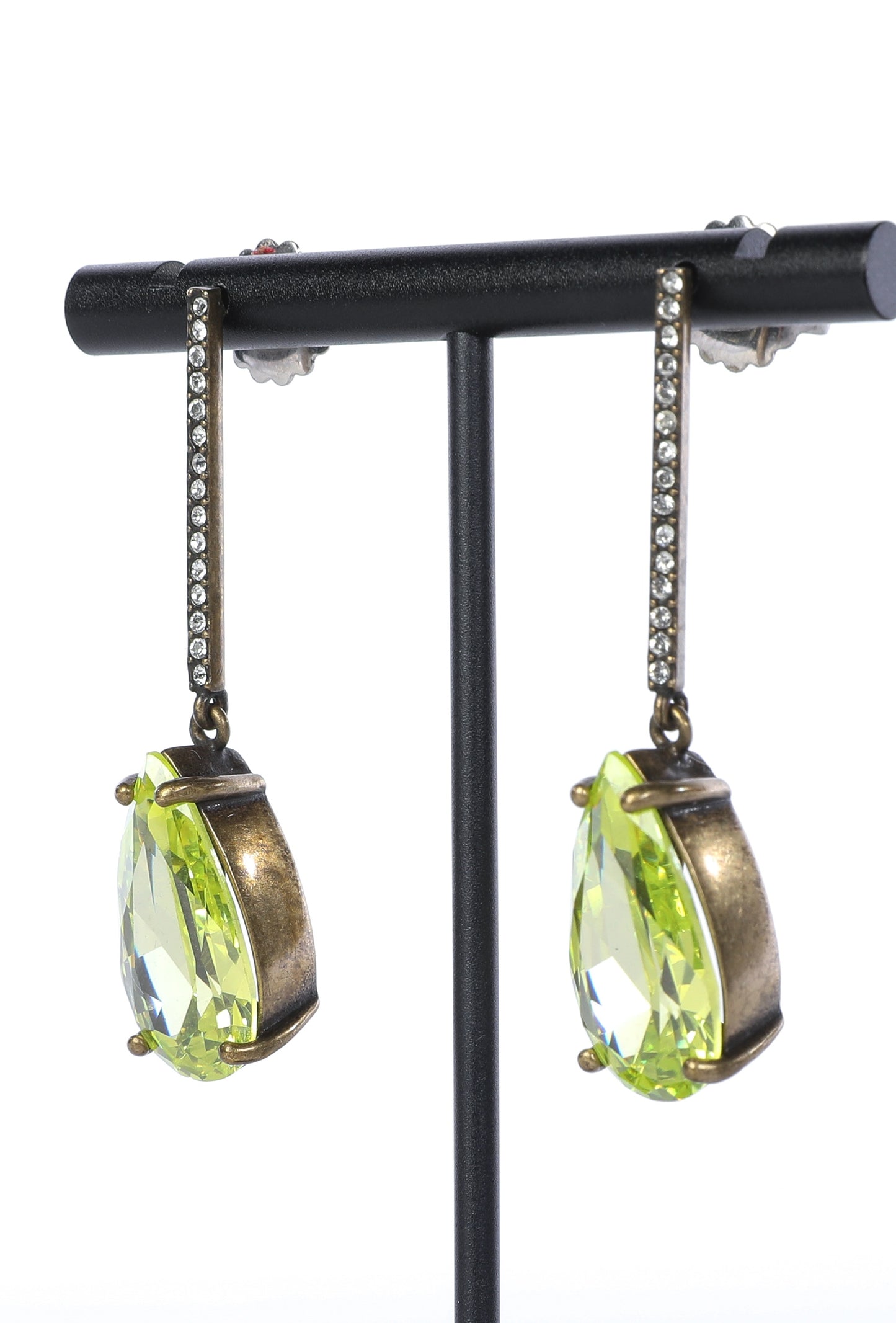 Pear Shape Green Peridodt Teardrop Dangly Earrings