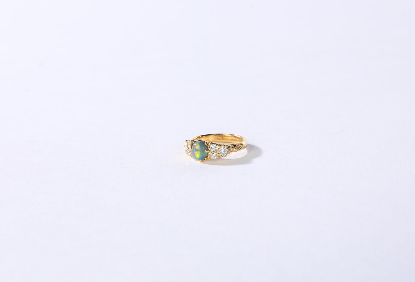 Gold Sterling Silver Opal & Diamond Ring