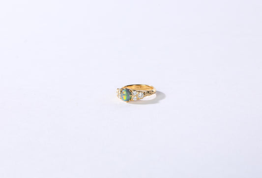 Gold Sterling Silver Opal & Diamond Ring