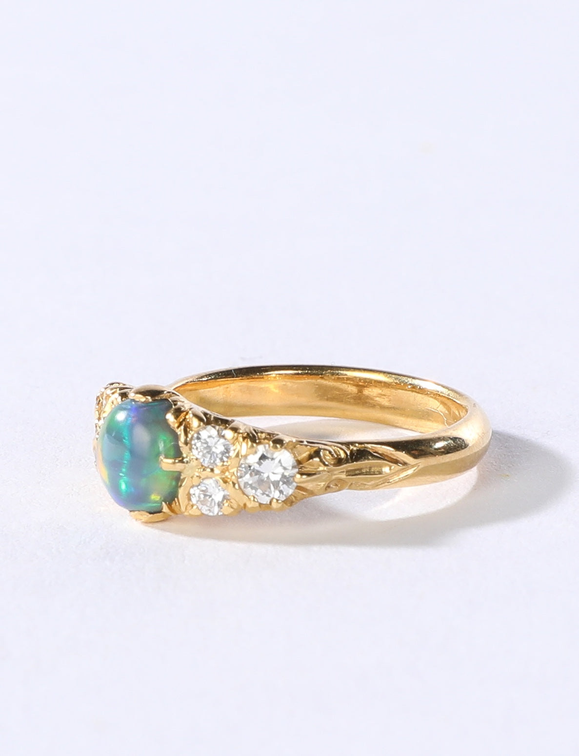 Gold Sterling Silver Opal & Diamond Ring