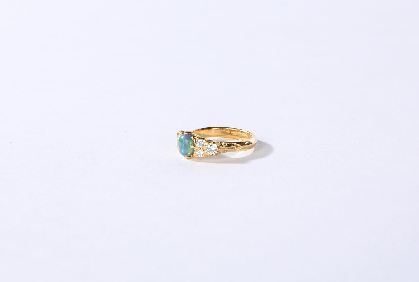Gold Sterling Silver Opal & Diamond Ring