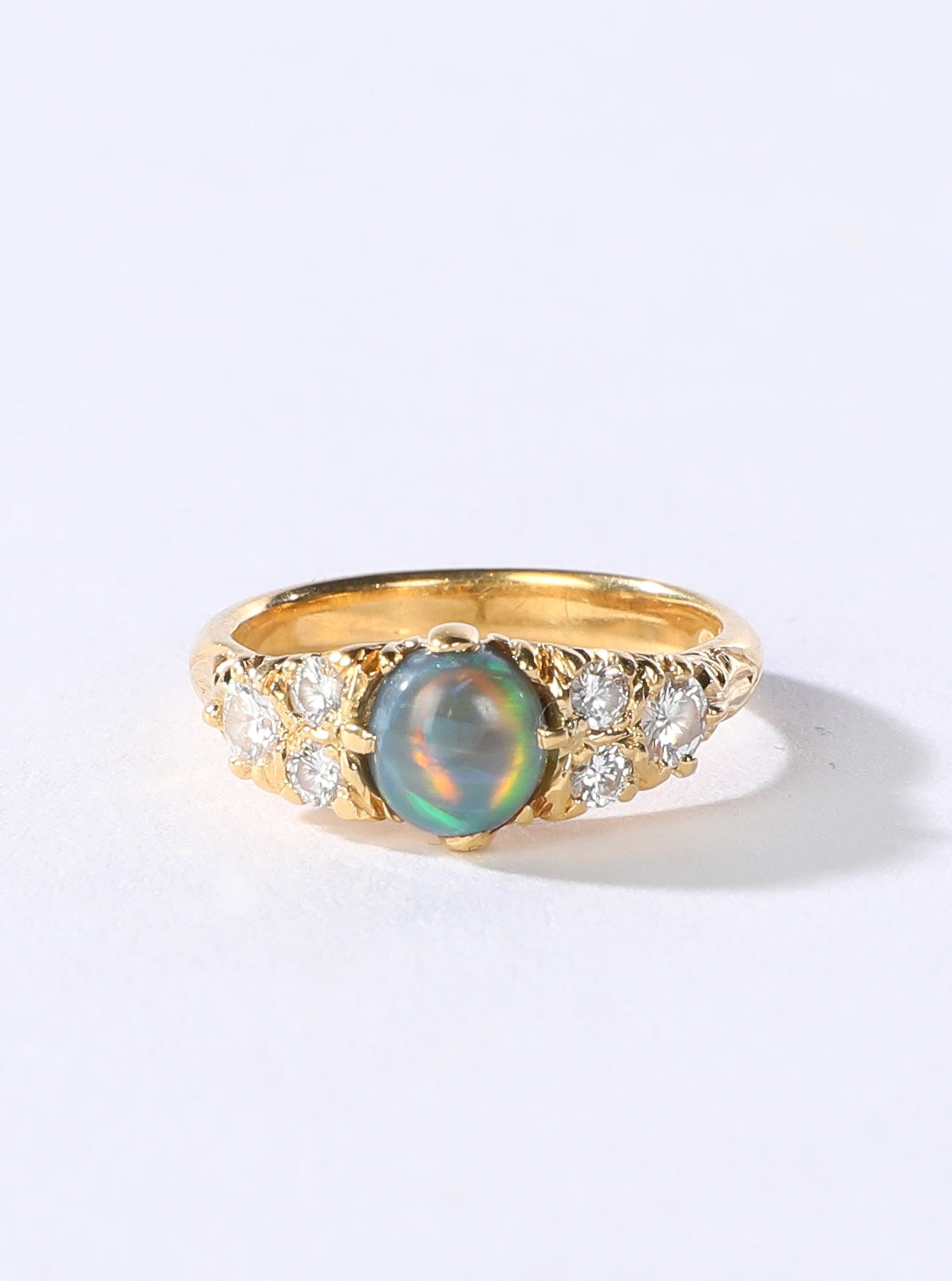 Gold Sterling Silver Opal & Diamond Ring