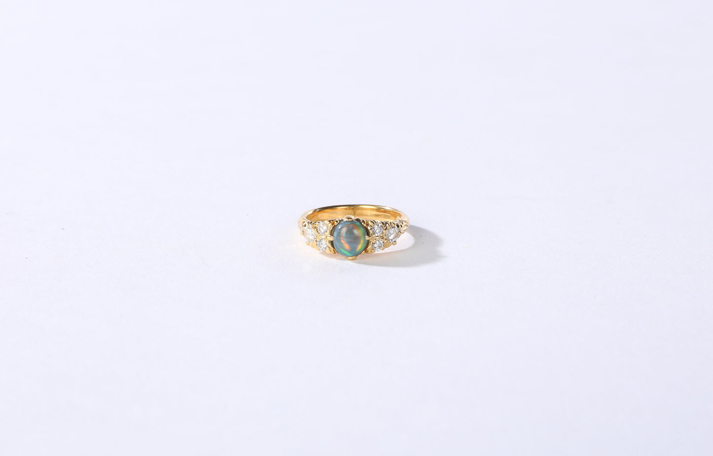 Gold Sterling Silver Opal & Diamond Ring
