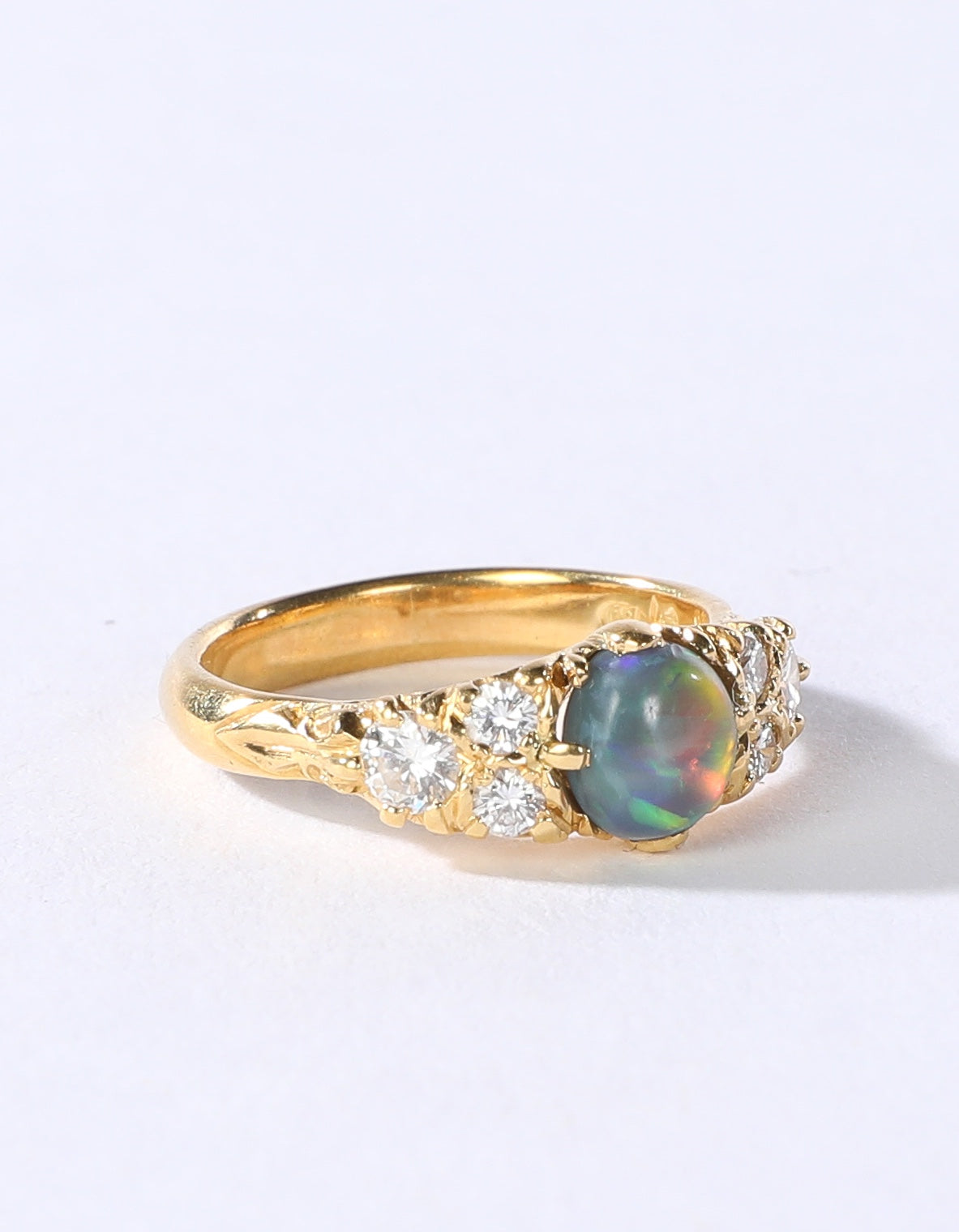 Gold Sterling Silver Opal & Diamond Ring