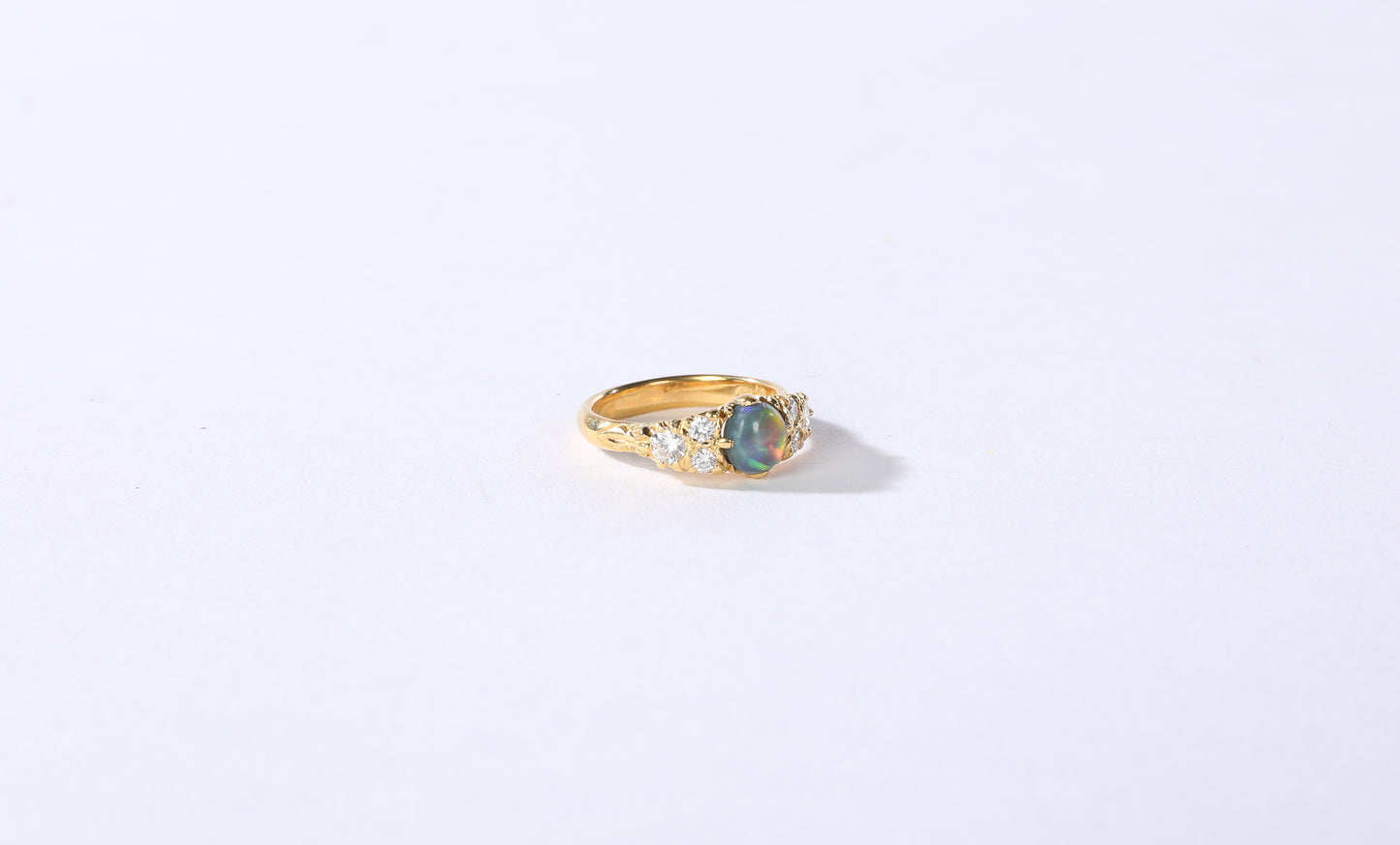 Gold Sterling Silver Opal & Diamond Ring