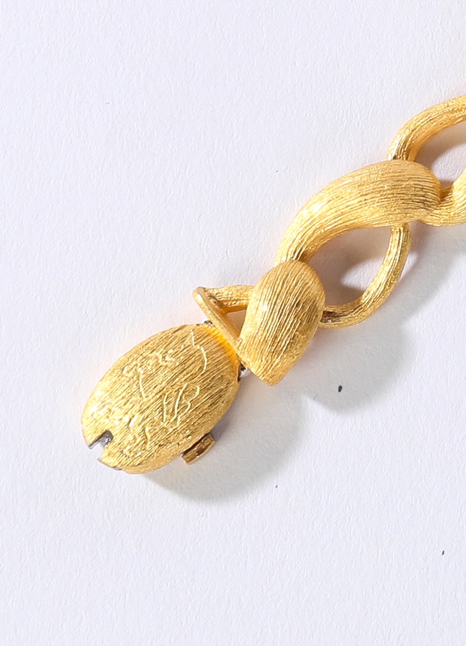 Brushed 24k Yellow Gold Abstract Loop/Swirl Chain Link Bracelet - 38g (Has Matching Style Earrings)