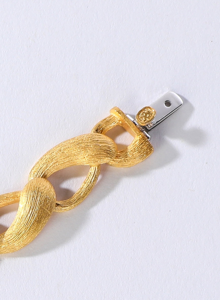 Brushed 24k Yellow Gold Abstract Loop/Swirl Chain Link Bracelet - 38g (Has Matching Style Earrings)