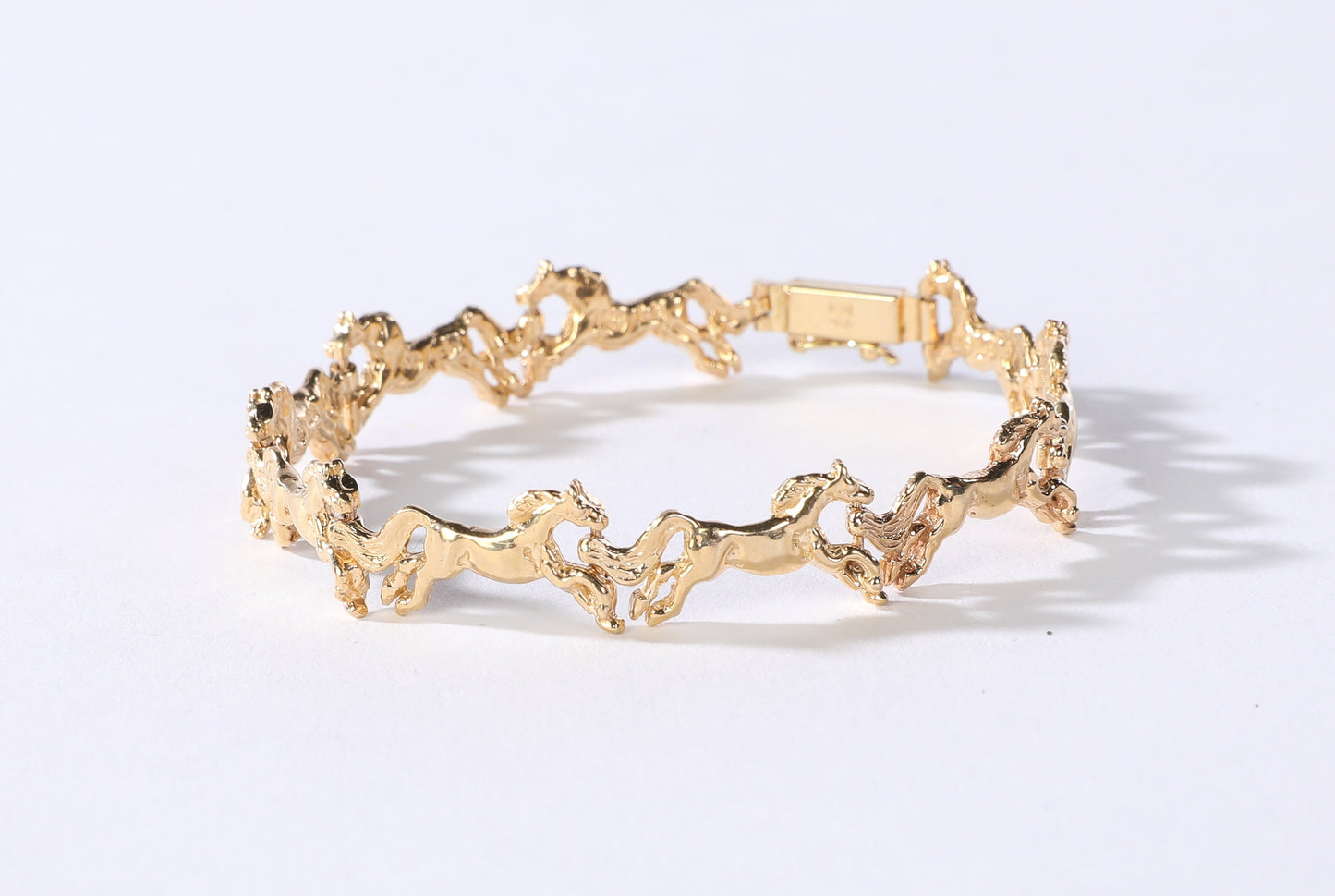 14k Yellow Gold Running Horse Link Bracelet - 17g