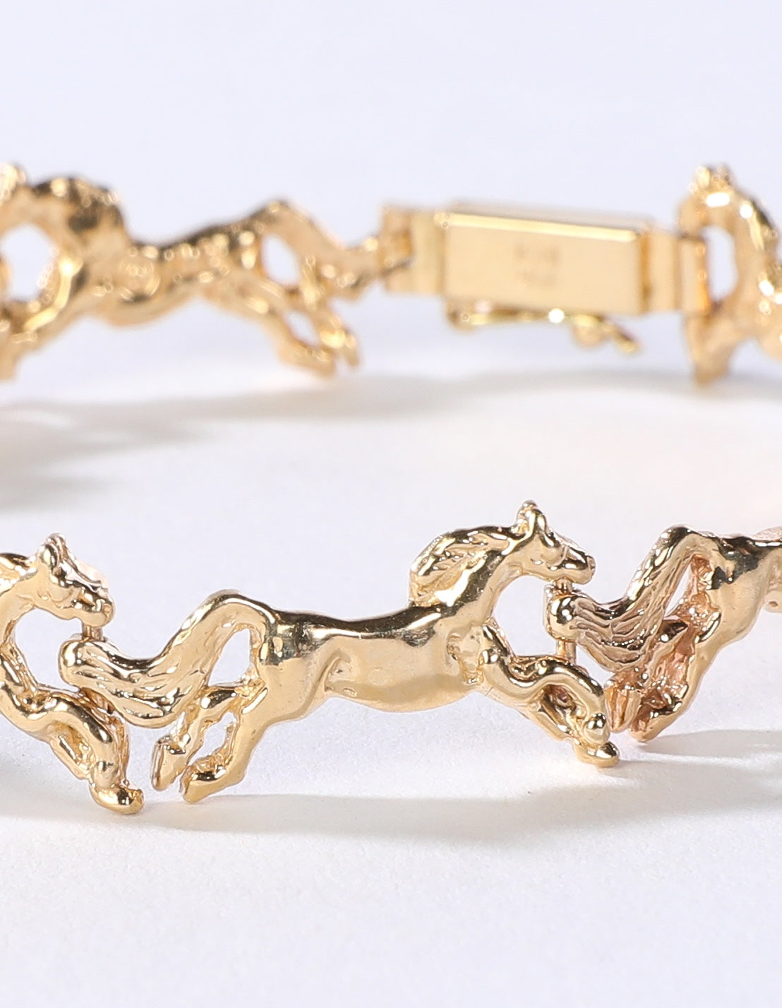 14k Yellow Gold Running Horse Link Bracelet - 17g