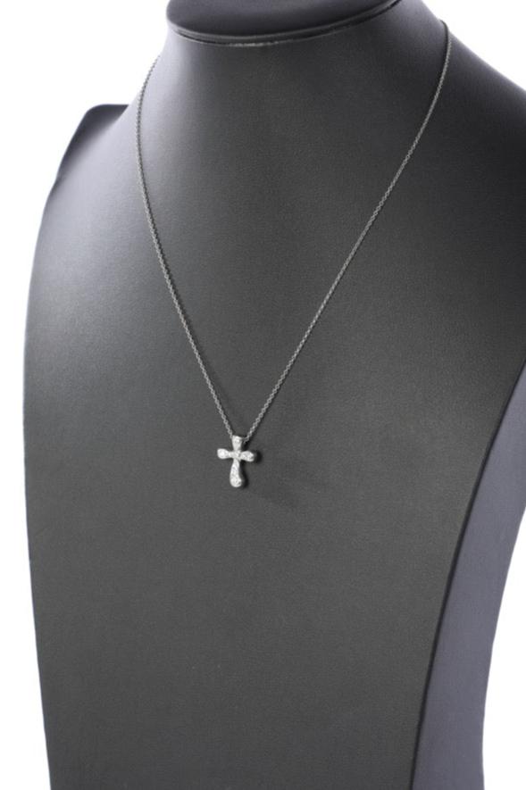 Tiffany & Co "Elsa Peretti" Platinum Diamond Cross Pendant Necklace .25CT