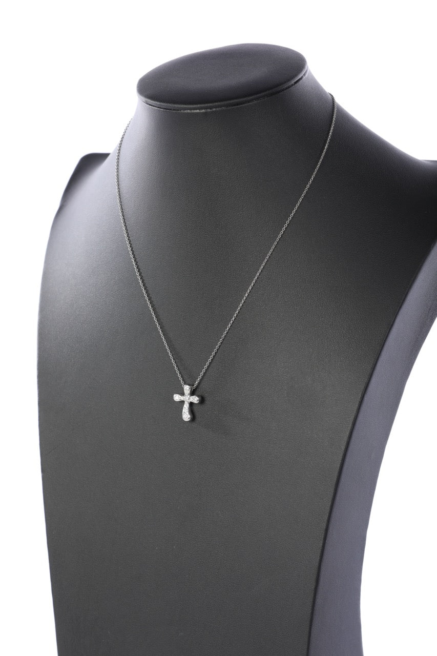 Tiffany & Co "Elsa Peretti" Platinum Diamond Cross Pendant Necklace .25CT