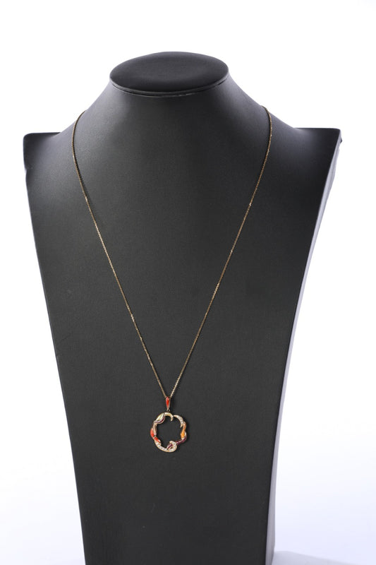COMES WITH BOX - Kabana 14k Gold Orange, Purple, Mother of Pearl, & Diamond Circle Pendant with Unbranded Chain
