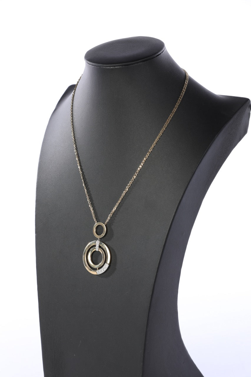 14K Yellow Gold & Rhodium-Plated 14k White Gold Circles with 0.29 Carats of Diamonds Lavalier Pendant Necklace
