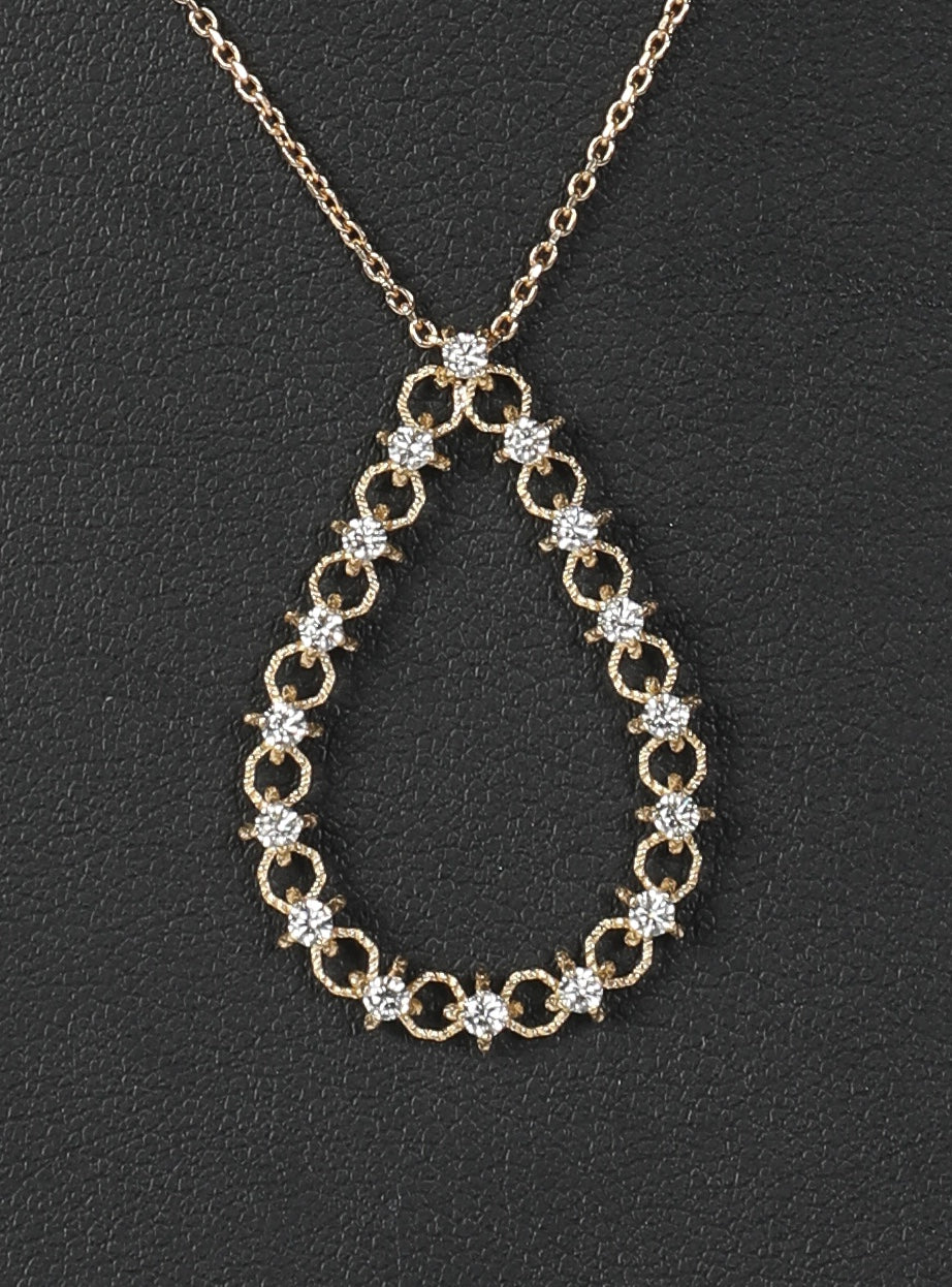 14k Yellow Gold Tear Drop 16 Diamond (.48 Carats) Pendant Necklace