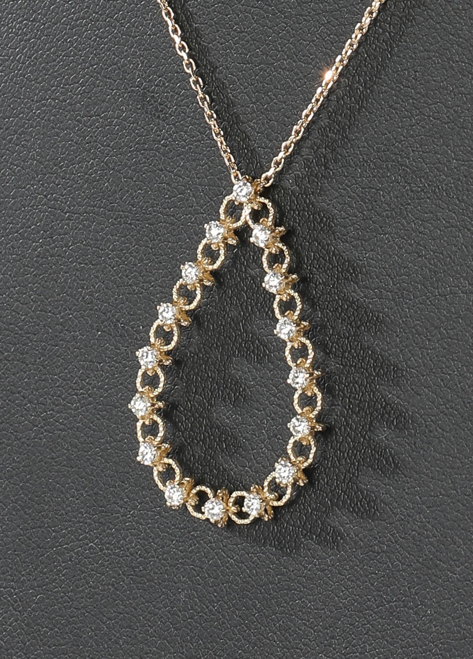 14k Yellow Gold Tear Drop 16 Diamond (.48 Carats) Pendant Necklace