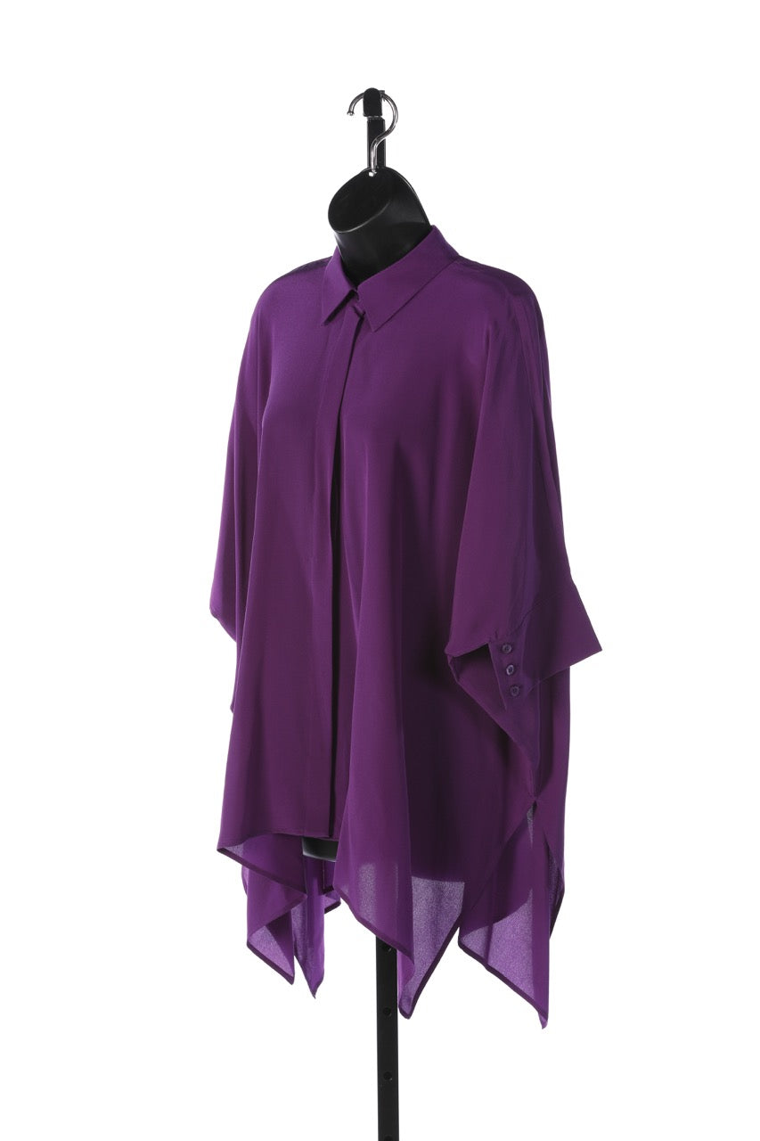 Gucci Silk Wide Button Down Collared Blouse w/ 3/4 Sleeves