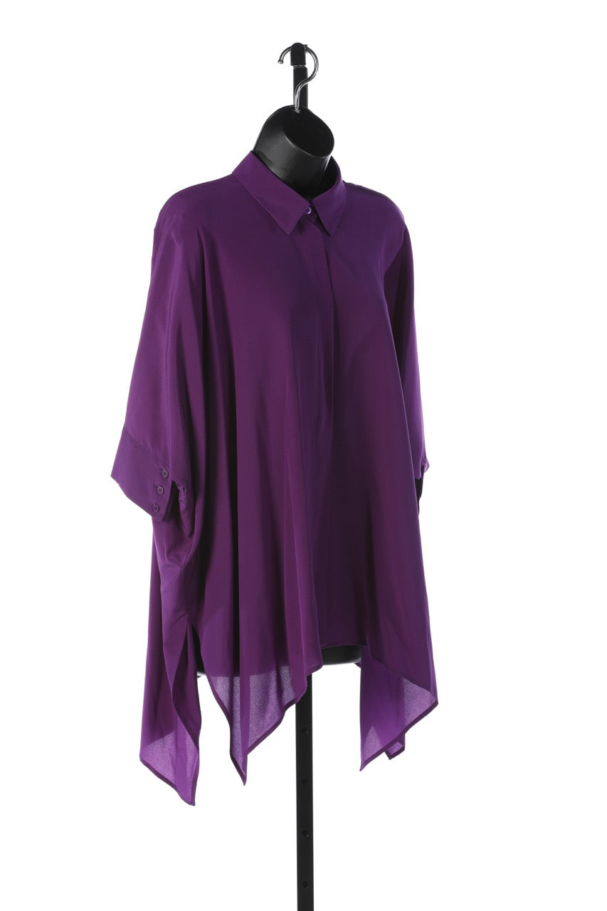 Gucci Silk Wide Button Down Collared Blouse w/ 3/4 Sleeves