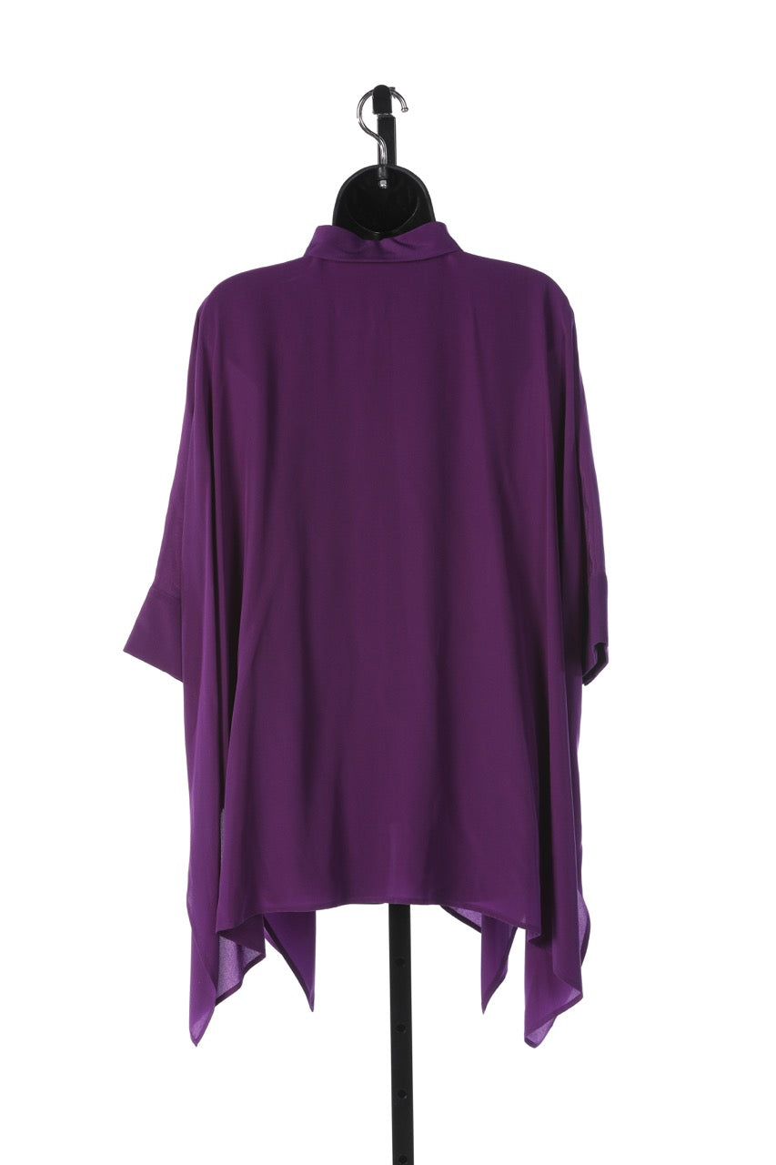 Gucci Silk Wide Button Down Collared Blouse w/ 3/4 Sleeves
