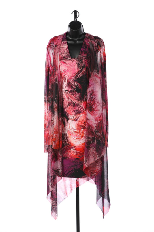 Fuzzi Pink & Fuchsia Abstract Floral Knee Length Long Sleeve Shrug (Part of Set)