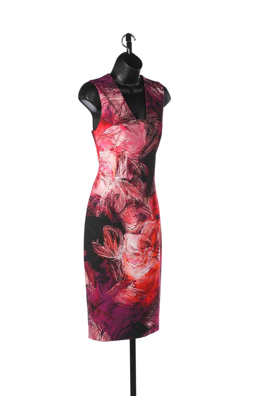 Fuzzi Pink & Fuchsia Abstract Floral Knee Length Dress (Part of Set)