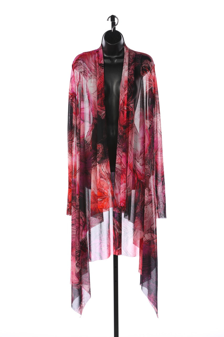 Fuzzi Pink & Fuchsia Abstract Floral Knee Length Long Sleeve Shrug (Part of Set)