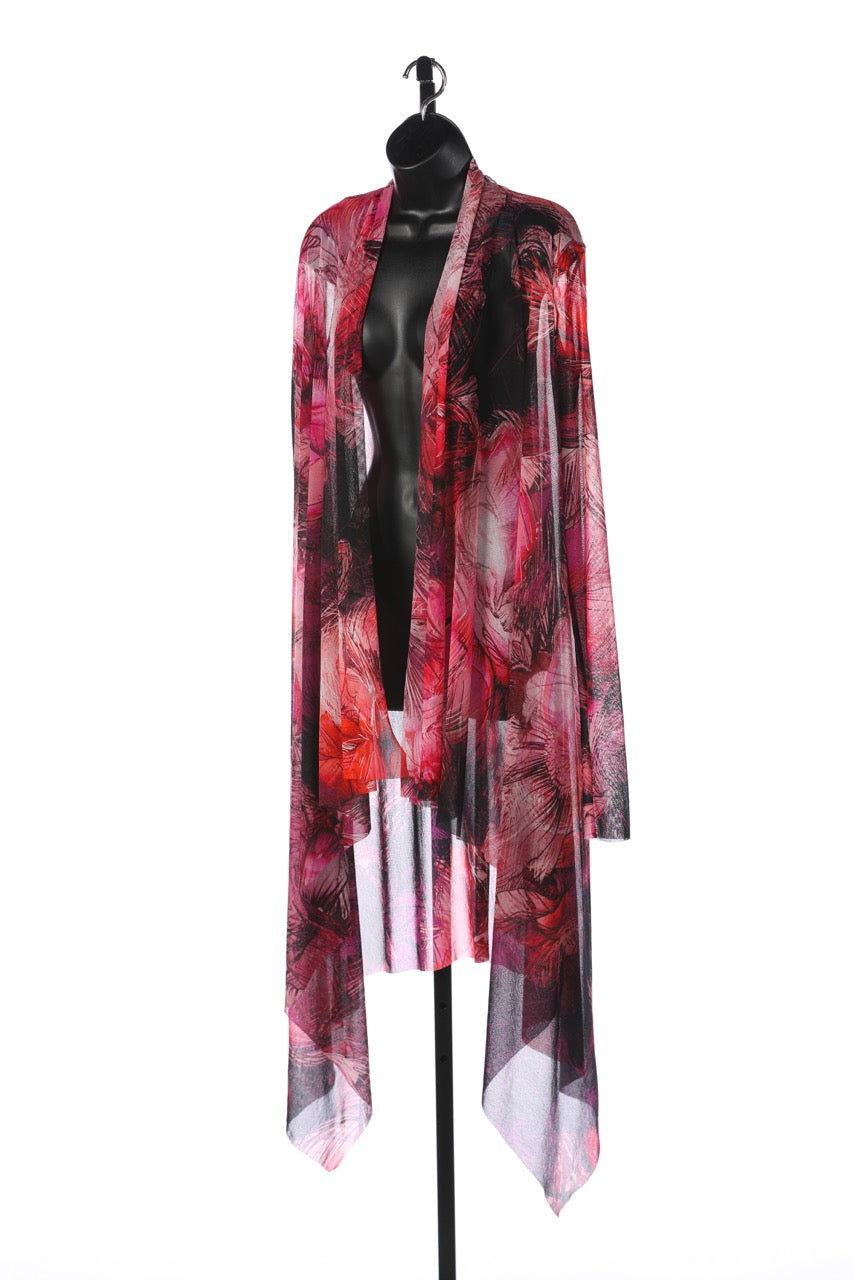 Fuzzi Pink & Fuchsia Abstract Floral Knee Length Long Sleeve Shrug (Part of Set)