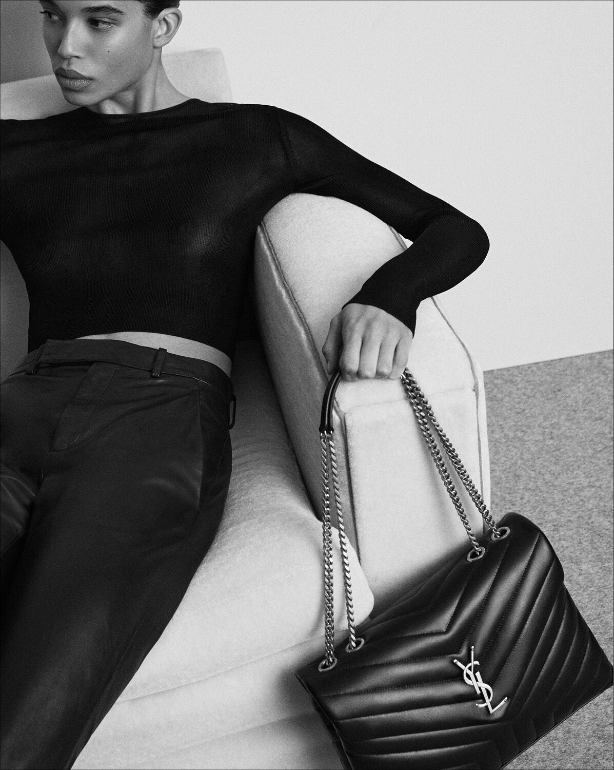 Saint Laurent Medium Loulou in Quilted Leather w Silver Hardware