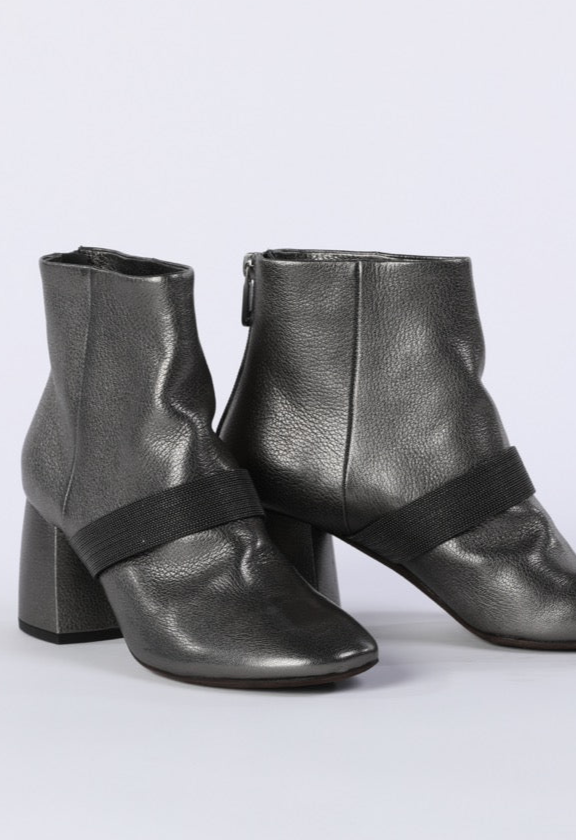 Brunello Cucinelli Grey Sparkly Cross-Strap Booties
