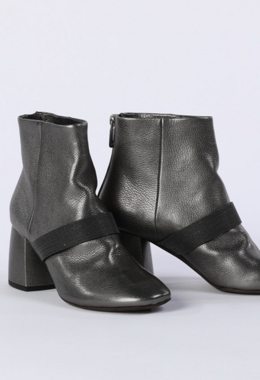 Brunello Cucinelli Grey Sparkly Cross-Strap Booties