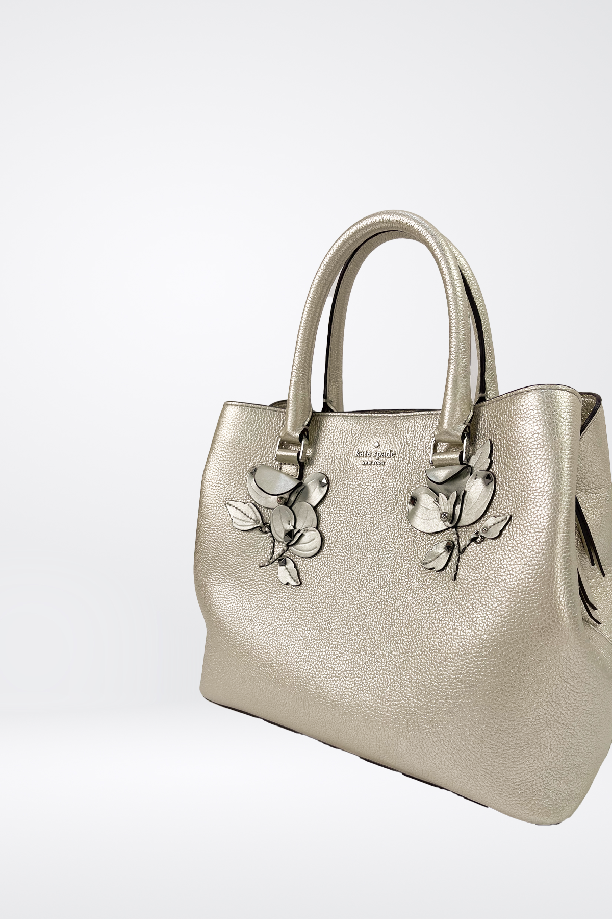 Kate Spade Silver/Gold Leather Floral Embellished Handbag