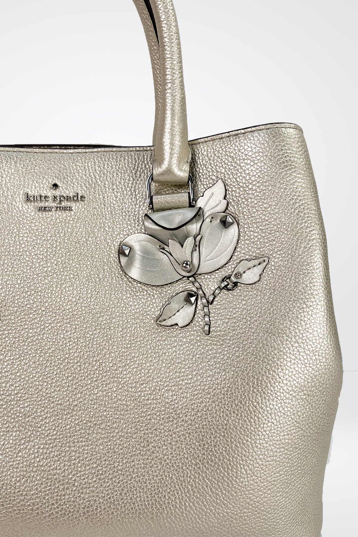 Kate Spade Silver/Gold Leather Floral Embellished Handbag